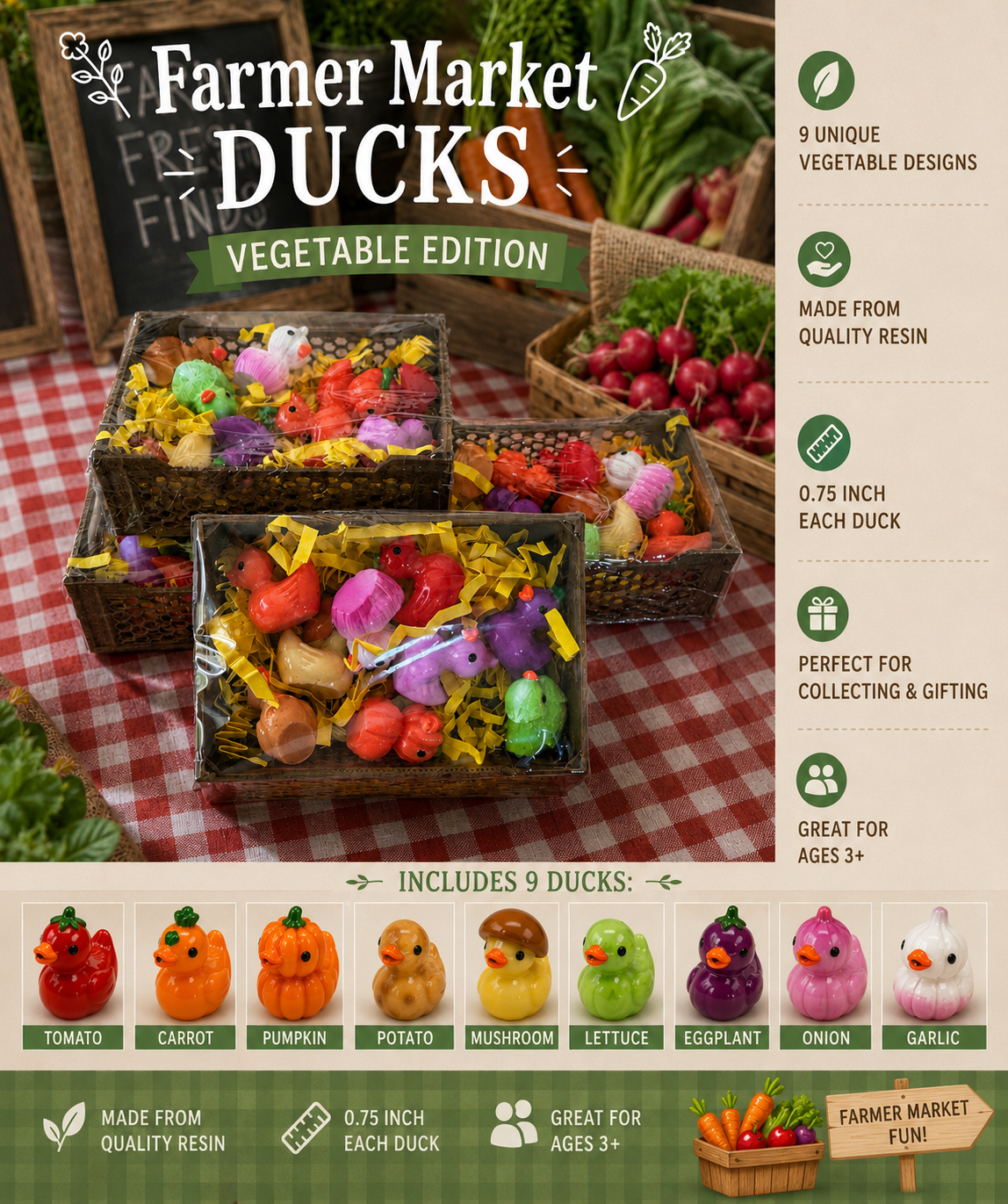 Farm Fresh Mini Duck Collection (9 ducks) – Garden Harvest Edition