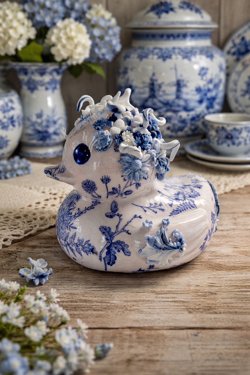 Duchess Delft porcelain like rubber duck 5.12”x4.53”x4.4”