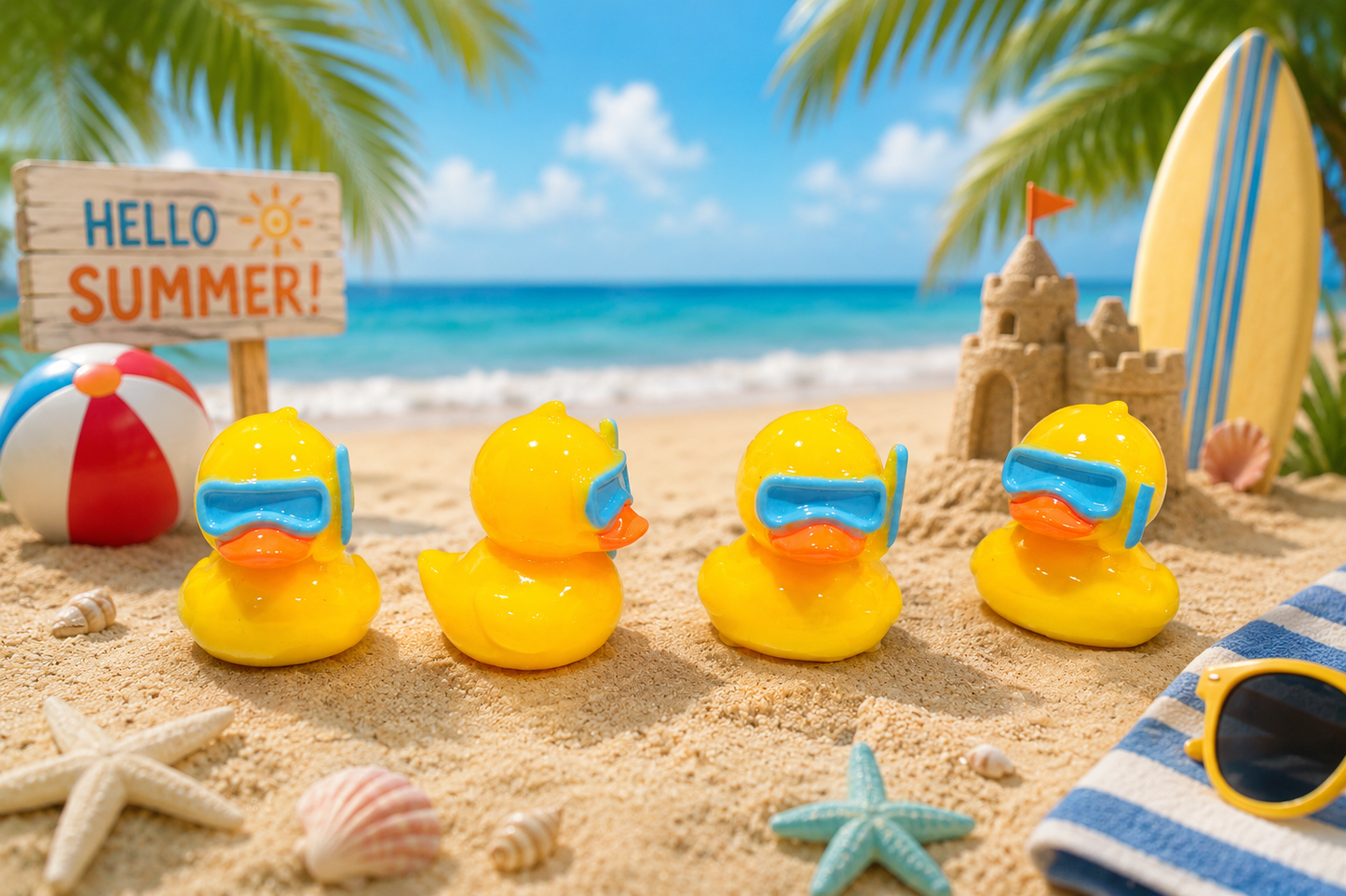 SunSplash Snorkel Mini (~1 inch) Duck Set – Summer Beach Rubber Ducks (Set of 4)